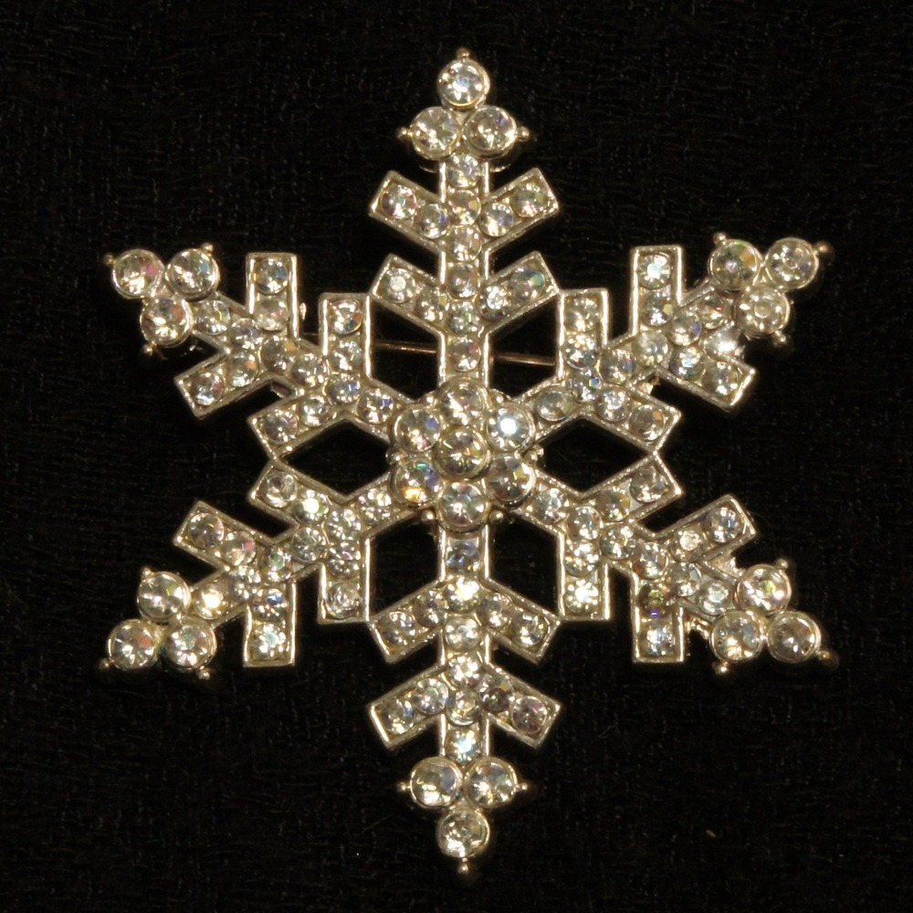 Sparkly 2" Snowflake Brooch Rhinestone‎ Large Holiday Winter Statement Pin